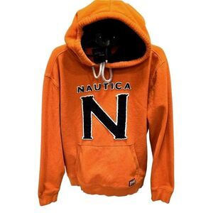 Vintage Y2K Nautica Jeans Co XL Orange Sherpa Hood Varsity N‎ Pullover Hoodie